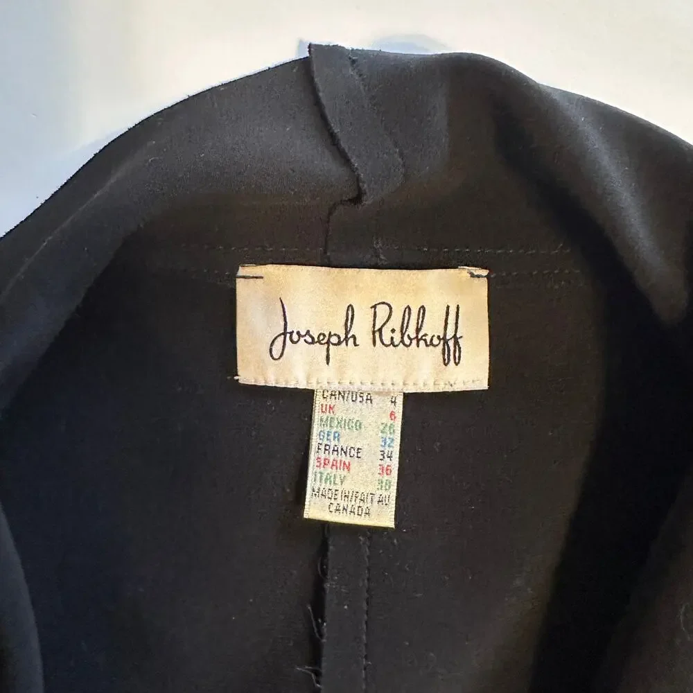Joseph Ribkoff Vintage Open Jacket Womens Size 4 Blue Black Raw Edges Blazer